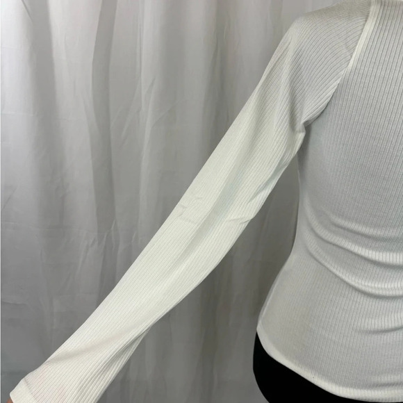 NWT Women Size Large White Ribbed Long Sleeve Square Sweetheart Neck - Picture 4 of 6